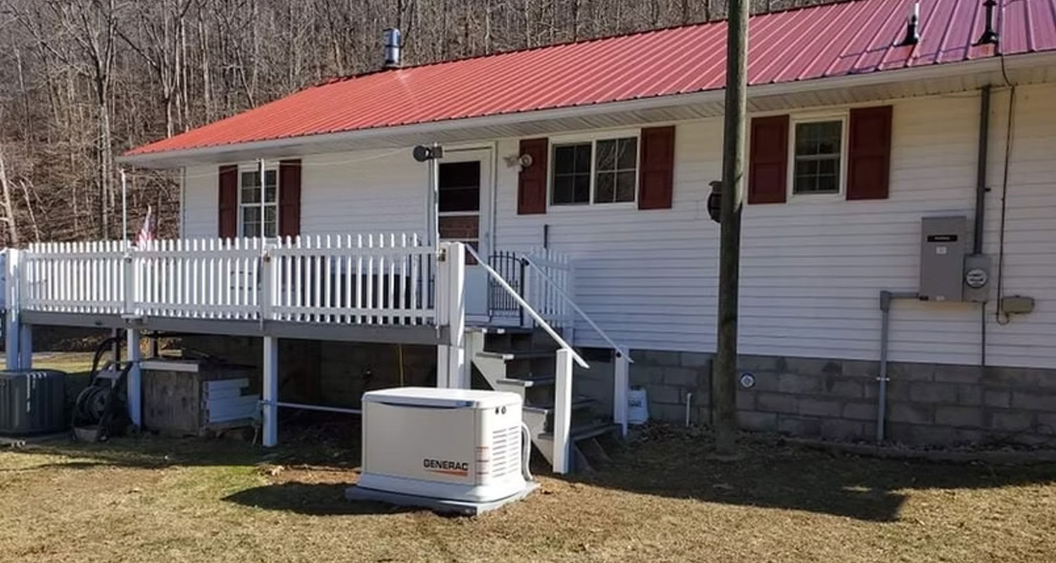 Whole-home Generac standby install with transfer switch on the wall